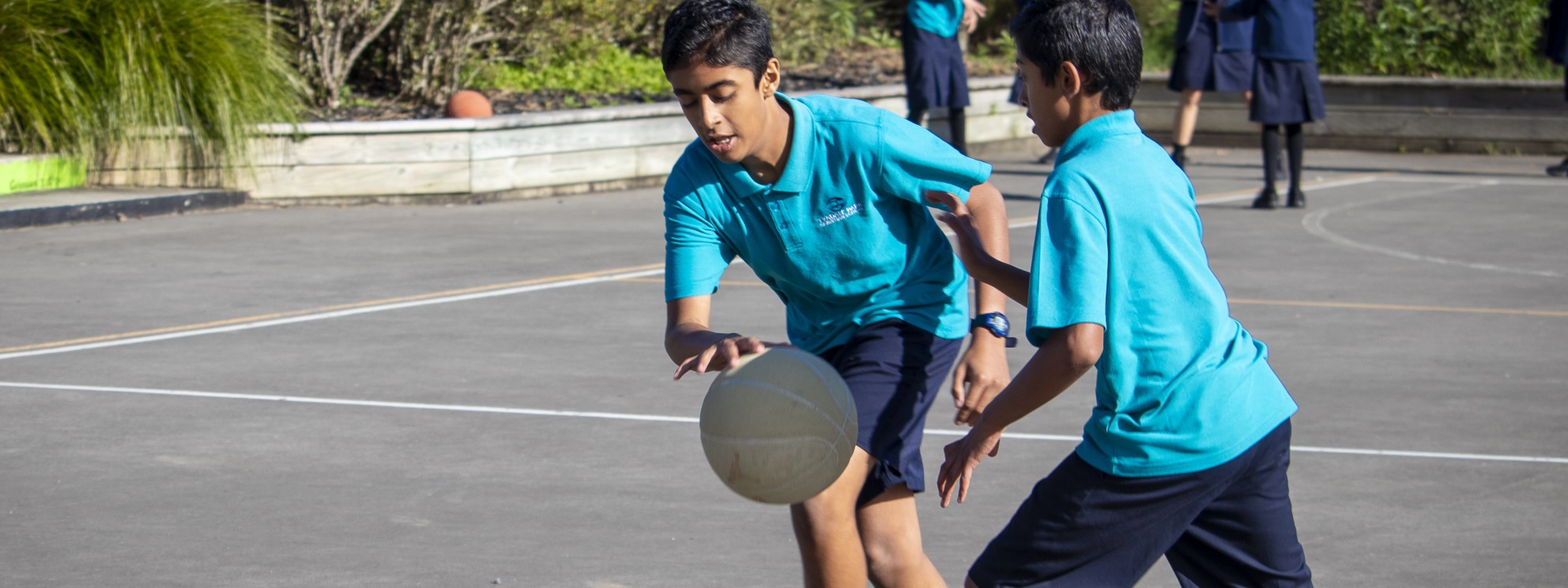 Playing basketball